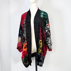 John Mark | Patchwork Kimono Open Cardigan Velvet Burnout | Sz L
